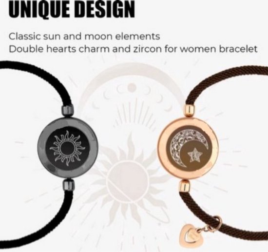 Verlichte Lange Afstand Armbanden met Trilling voor Koppels - Slimme Sun & Moon Armbanden in Zilver, Perfect Cadeau voor Relaties op Afstand van Bond Touch — afbeelding 2