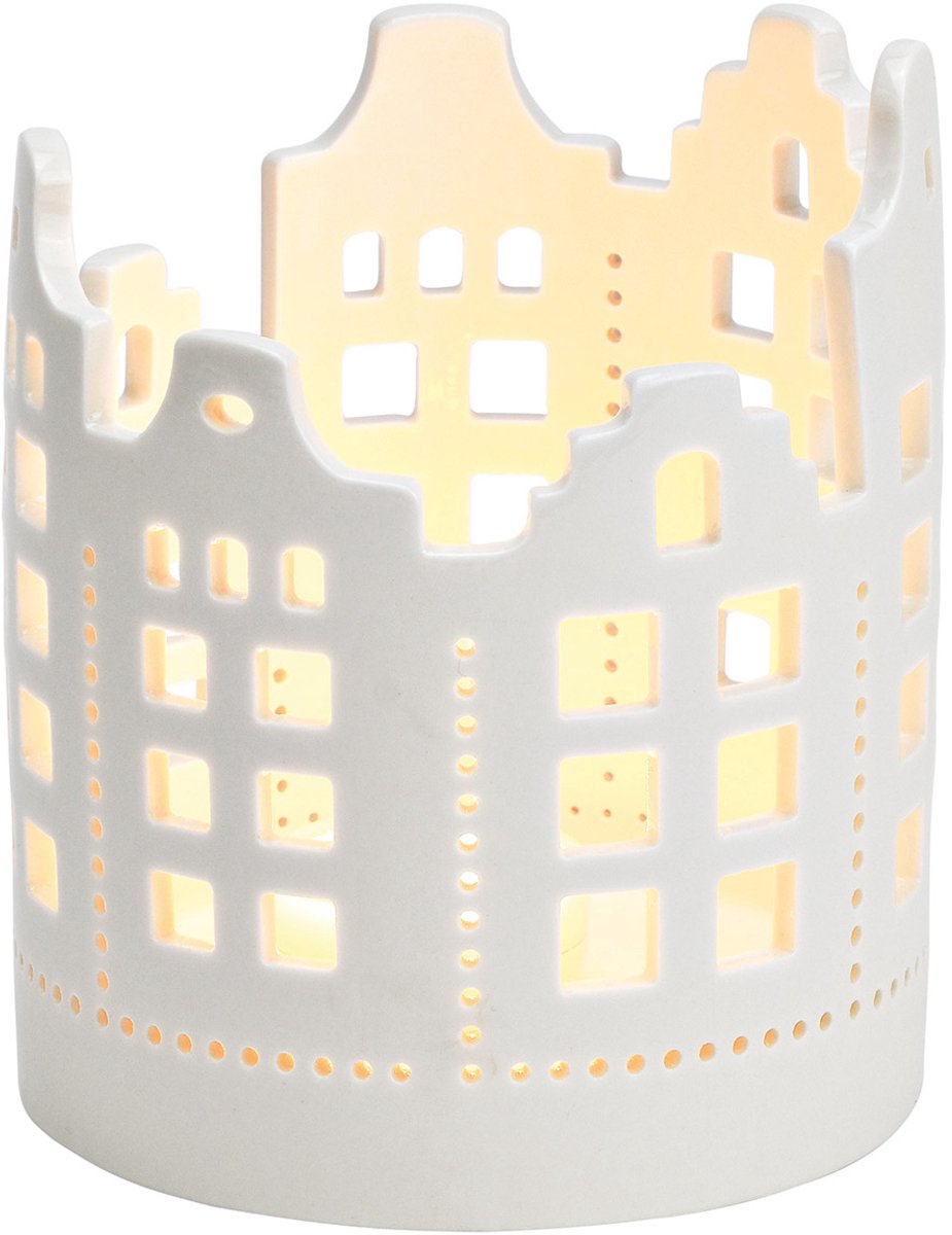 Grijs Windlicht huis van porselein/G. Wurm collectie/ huisjes/decoratie/sfeer/alleen nog in grijs
