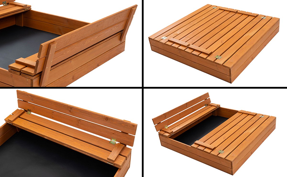 Afsluitbare XL Zandbak met Banken 140x140 cm – Gecertificeerd & Geïmpregneerd Hout | Incl. AFDEKZEIL & GRONDDOEK | Voor 2-3 Kinderen — afbeelding 18