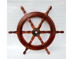 Houten stuurwiel ST2 met messing middenstuk diameter 47 cm - nautische boot - wanddecoratie - maritieme decoratie - scheepsstuurwiel - hangend ornament - wanddecoratie - A WOODEN STEERING WHEEL