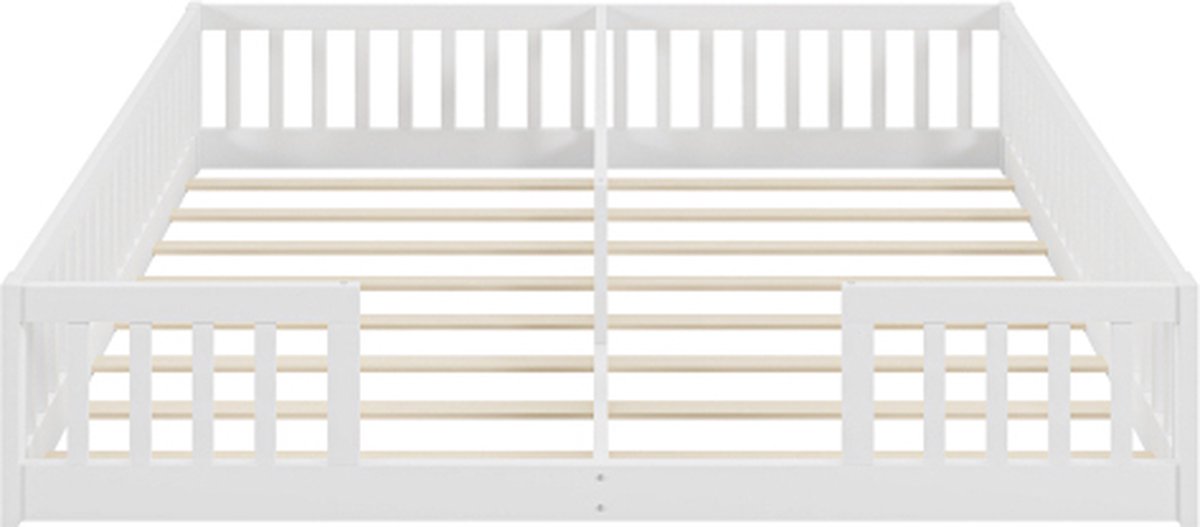 GOTAGEE kinderbed 90 x 200 cm, met leuning, met lattenbodem (zonder matras), voor gezinnen met twee kinderen, houten bed grenenhout Wit