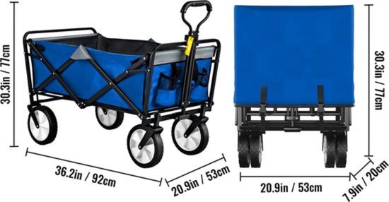 Opvouwbare Bolderkar - Blauw - Kinderenvervoer - Verstelbare Handgreep - 80KG - 90L van Sekey — afbeelding 2