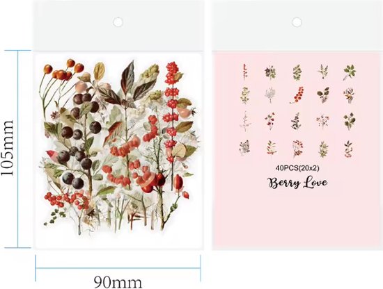 Rode bes stickers – Berries – Planten – transparante stickers – 40 stuks – Scrapbook – Bullet journal stickers – laptop stickers – Stickers volwassenen en kinderen