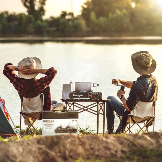 Baygas® Draagbaar Gasfornuis - Camping Gas Kooktoestel 1-pit - Inclusief Koffer - Inclusief 2x Gasflessen - Campingcooker - Portable Camping Gas Stove - Met Extra Hitte-isolering - Zwart — afbeelding 2