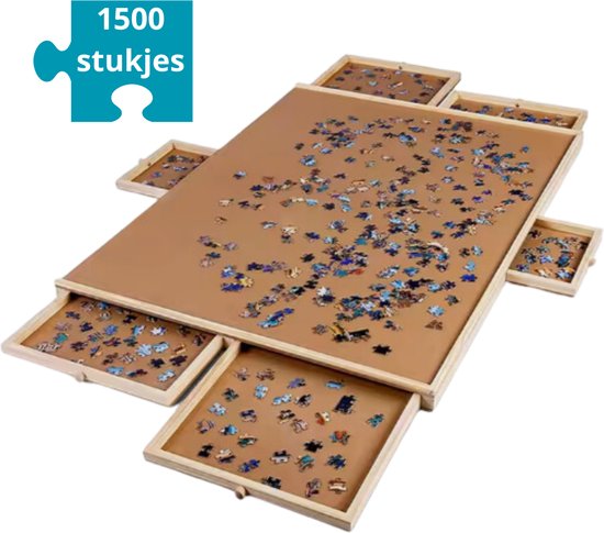 Puzzelbord van hout met 6 uitschuifbare lades, met 1500 stukjes.