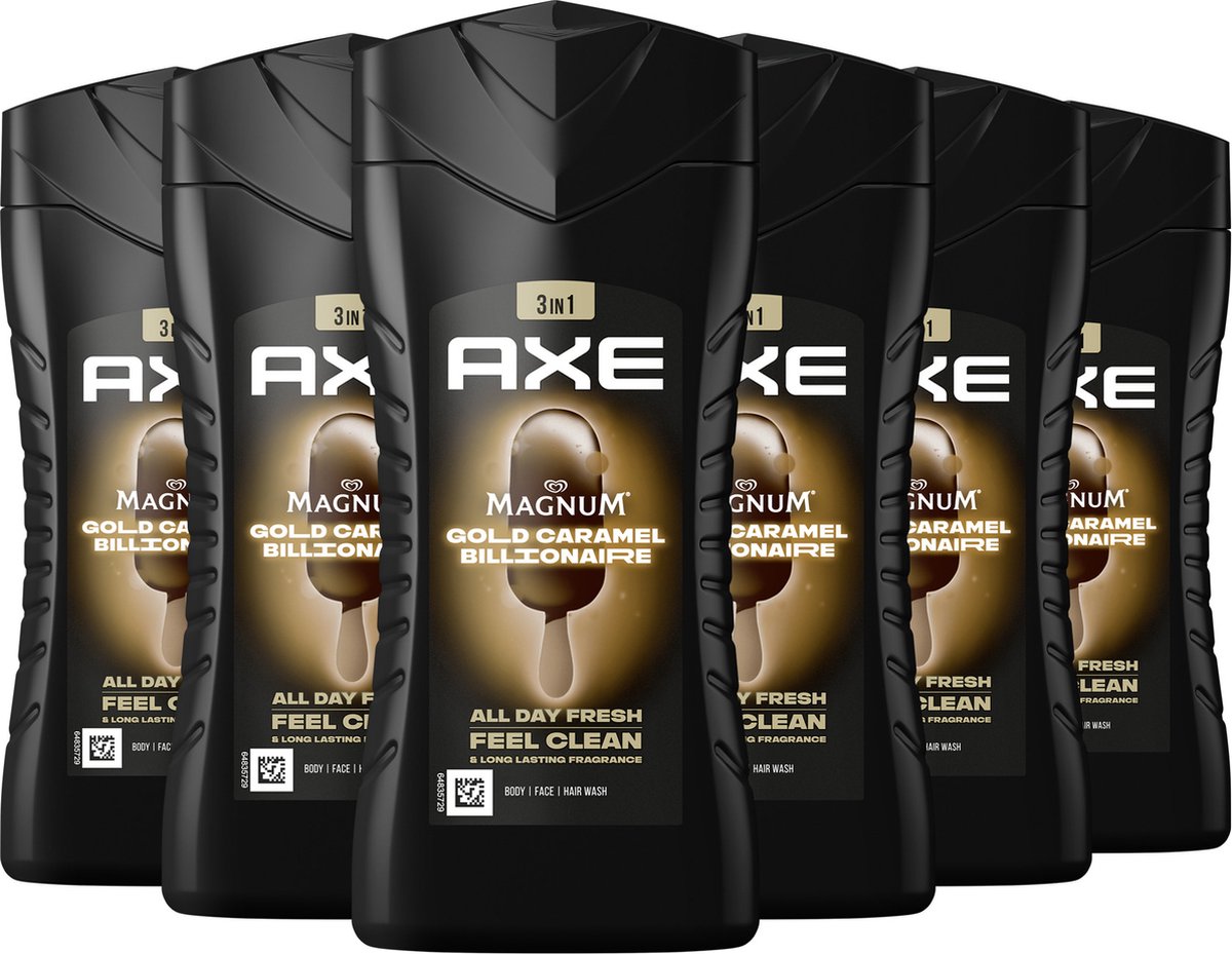 AXE 3-in-1 Douchegel - Magnum Gold Caramel Billionaire - met de geur van donkere chocolade en een vleugje Magnum-karamel - 6 x 250 ml
