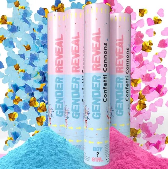 2x Gender Reveal Poeder + Confetti kanon Roze / Pink - Meisje / Girl - Gender Reveal poeder/Confetti popper - 30 cm Lang - 5 cm Ø