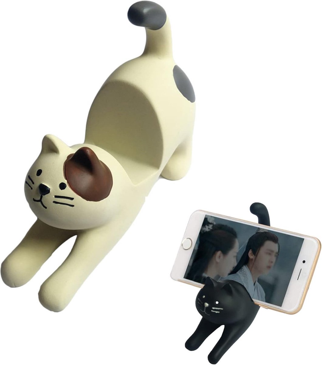 Goodivery ® Schattige Zwarte Kat Telefoonhouder voor Bureau en Tafel Decoratie