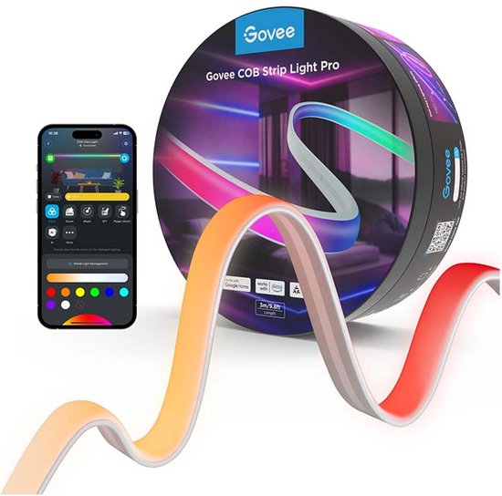 Govee slimme COB ledstrip 3m Matter RGBIC+W - 1260 leds p/m inkortbaar