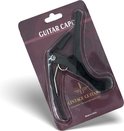 Zwarte gitaarcapo in verpakking, met "GUITAR CAPO" en "LINTAGE GUITARS" logo.