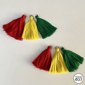 Design407 - Kwastjes Rood Geel Groen - 6 stuks - 5cm - Carnaval - Vastelaovend - Carnaval decoratie - Carnaval accessoires - Carnaval versiering - Limburg