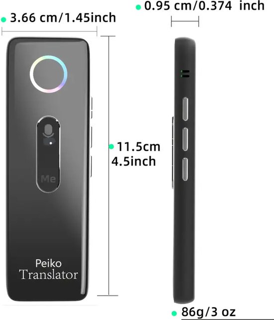 Afbeelding van Review Draagbare Taalvertaler 136+ Talen Zwart - Voor- en