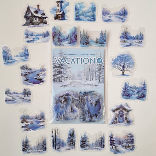Vakantie stickers – Sneeuw – Transparante stickers – 40 stuks – Blauw – Scrapbook – Bullet journal stickers – Reizen – laptop stickers – Stickers volwassenen en kinderen