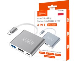Zenwire USB C naar HDMI Adapter 3in1 – USB C Hub 3.0 – HDMI 4K, Full HD – USB 3.0 – type-c 3.1 Power Delivery 100W – Opladen met Voeding via USB C – Docking Station Laptop – USB Splitter – Geschikt voor Macbook Pro / Air / Windows / Universeel