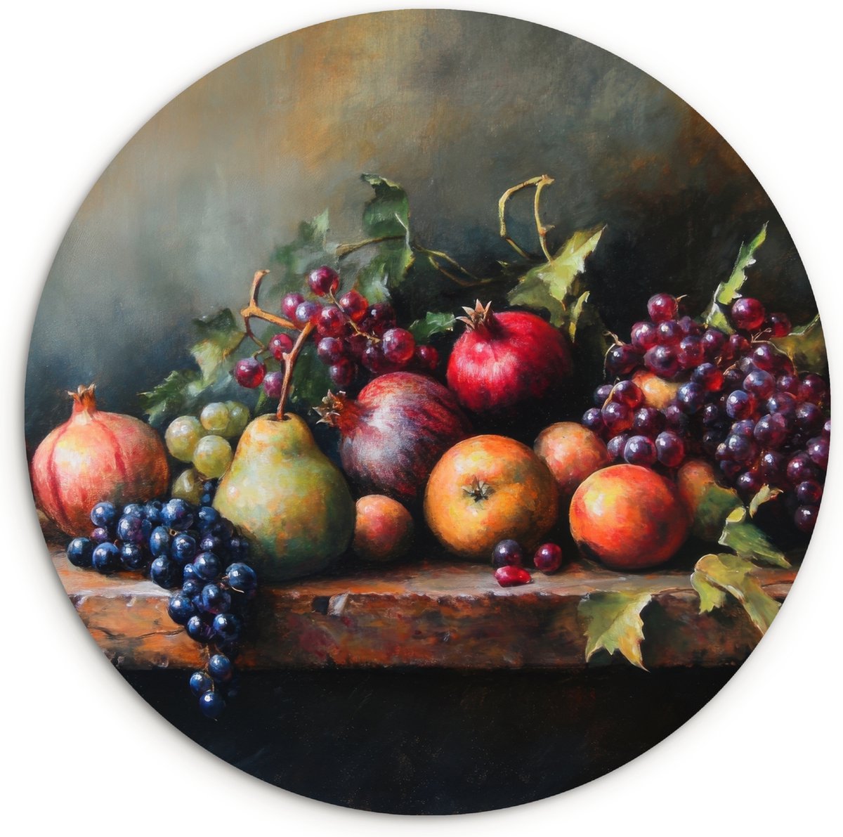 WallCircle Wandcirkel 60x60 cm - Muurcirkel Rustiek - Stilleven - Fruit - Muurdecoratie woonkamer - Wanddecoratie keuken - Kamer decoratie accessoires - Ronde schilderijen Fruit tafel - Stilleven
