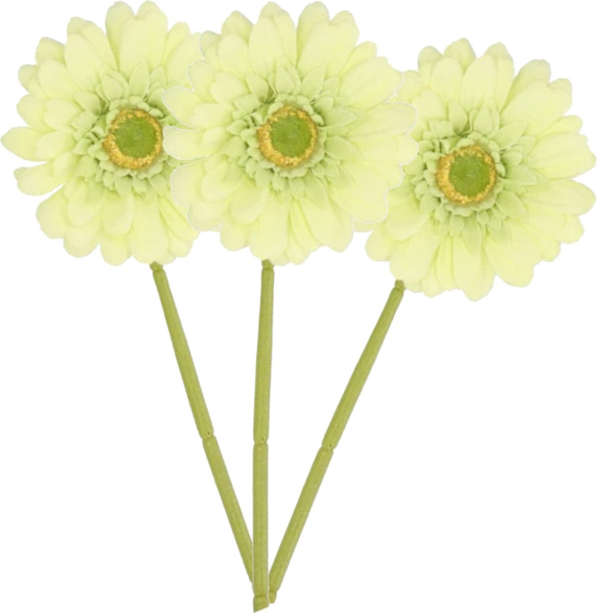DK design Kunstbloem Gerbera - 3x - 72cm - lichtgroen - Real Touch - kunst zijdebloemen