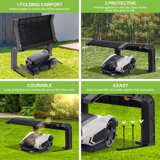 Garage pour robot tondeuse Abri robot pliable pour robot tondeuse 72x56x36 cm Zwart gris Parasol avec cadre en fer