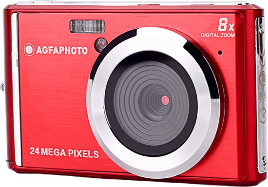 Rode AgfaPhoto digitale camera met 24 megapixel en 8x digitale zoom.