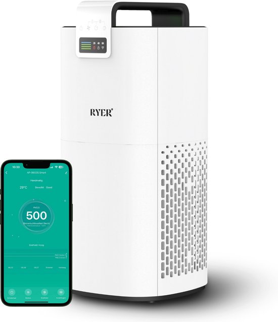 RYER Luchtreiniger XL - 350m3/u - Met HEPA 13 Filter - Met App - Air purifier - Hooikoorst