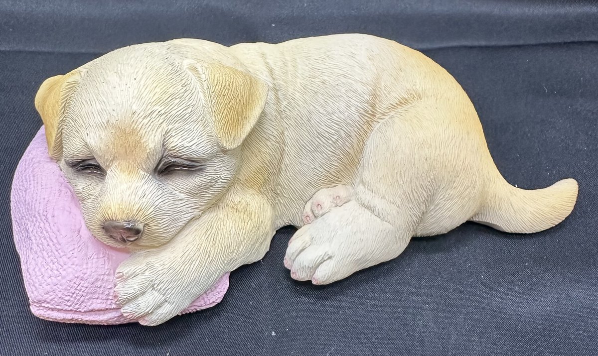 Impuls Decoratief beeld "slapende hond op kussen" - polyresin - Beige + meerkleurig + roze kussen - hoogte 6 x 16 x 15 cm - Woonaccessoires - Woondecoratie - Decoratieve beelden Beige hond + meerkleurig + roze kussen