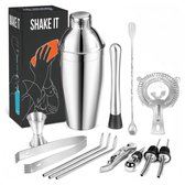 KitchenBrothers Cocktail Set - 13 delig - Complete set - Cocktail Shaker (750ml) - RVS - Met Receptenboekje - Cadeauverpakking