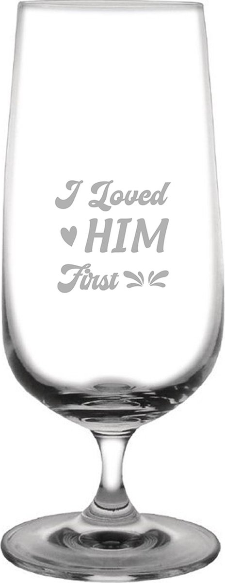 Gegraveerde Bierglas op voet 41cl I loved him first