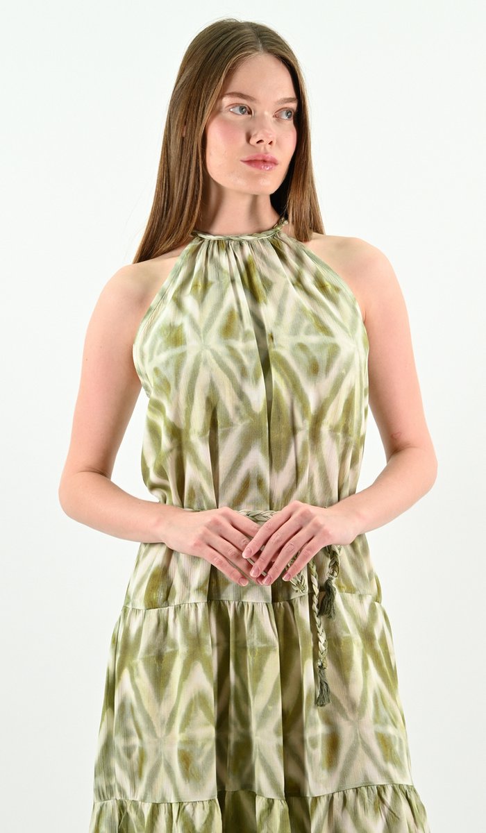 YesMooi - Groene Midi Jurk - Etnisch - Halter Nek - XL (42)