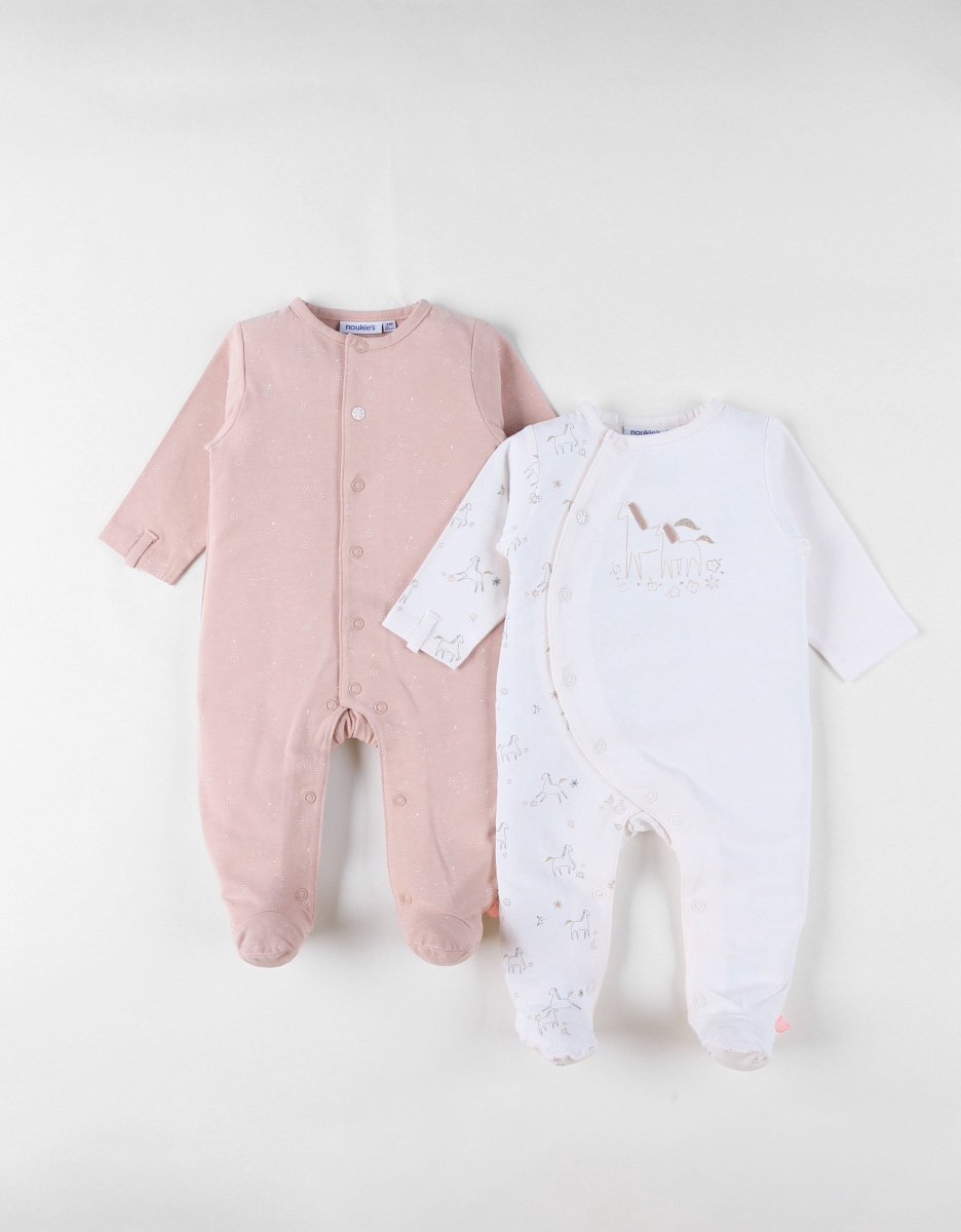 Noukie's - 2 Pack - Pyjama- Katoen - Roze( Beige ) - Meisjes - 6 maand 68
