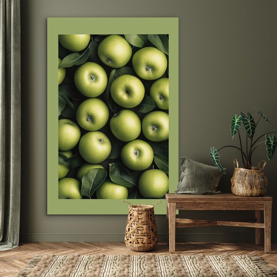 Aluminium schilderij 120x180 cm - Wanddecoratie metaal - Appels - Groen - bladeren - Metalen muurdecoratie woonkamer - Decoratie industrieel - Foto op dibond - Industriële accessoires slaapkamer