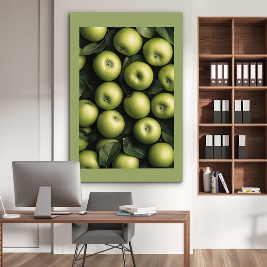 Aluminium schilderij 120x180 cm - Wanddecoratie metaal - Appels - Groen - bladeren - Metalen muurdecoratie woonkamer - Decoratie industrieel - Foto op dibond - Industriële accessoires slaapkamer
