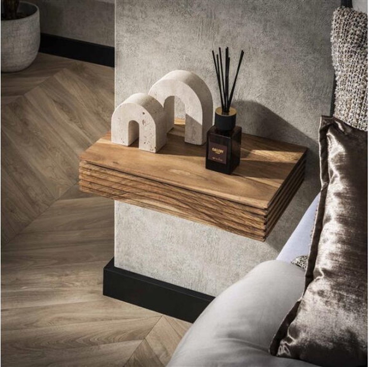 Meubelplaats Riva L - Zwevende nachtkastjes set van 2 - 1 lade per kastje - Acaciahout naturel - 40x25x8 cm