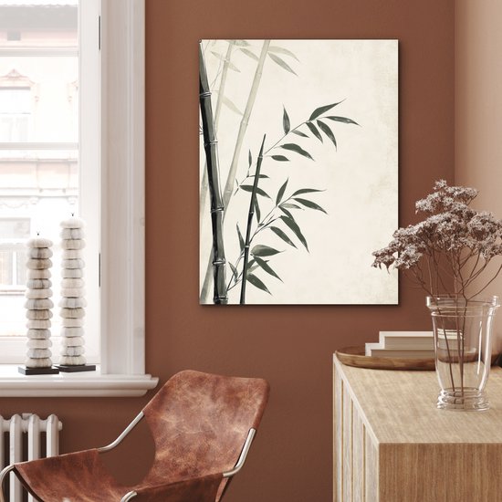 Aluminium schilderij 60x80 cm - Wanddecoratie metaal - Japandi - Bamboe - Beige - Metalen muurdecoratie woonkamer - Decoratie industrieel - Foto op dibond - Industriële accessoires slaapkamer