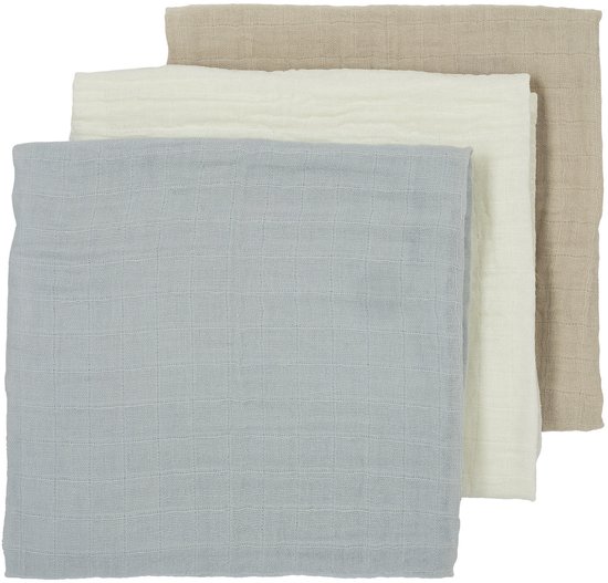 Meyco Baby Uni hydrofiele doeken - 3-pack - offwhite/light grey/sand - 70x70cm van Merkloos — afbeelding 5