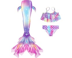 foto van Joya Kids® Zeemeerminstaart met bikini verkleed set Blauw, Paars en Roze | Staart met bijpassende bikini | Mermaid Staart | Prinsessen jurk | Zeemeermin Verkleedkleding meisje | Maat 120