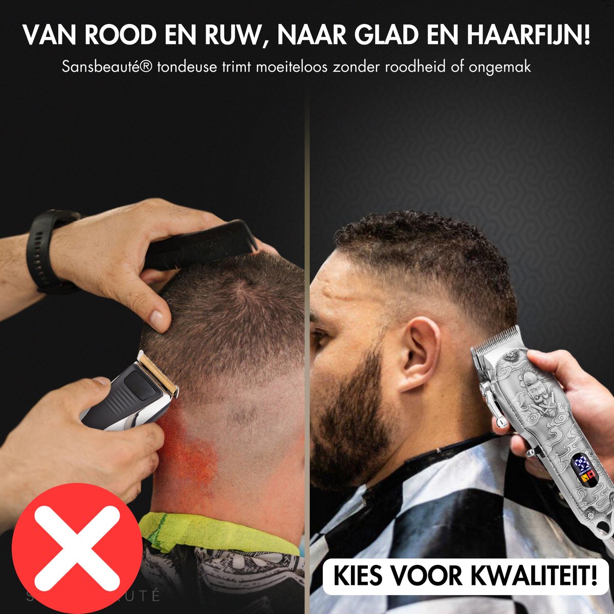 Professionele Draadloze 4-in-1 Tondeuse - Sansbeauté - Tondeuse Mannen Hoofdhaar - Cheveux Haar - Haartrimmer - Kapper Haar Machine - Haartondeuse - Trimmer Baard - Barbe Hair Clipper - Kapper Buddha Trimmer - Barber Set - Kappersset thumbnail 2