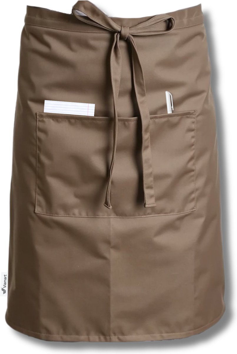 Viamart® - Professionele Horeca Sloof - Horeca Schort - Bistroschort - Heupschort - Bedieningsschort - Serveerschort - Oberschort - Kokssloof - Unisex Man & Vrouw - Maat: One Size Fits All - Wasbaar op 60° - Kleur: Taupe