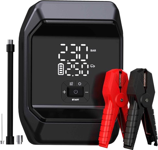 Black Rhino 2-in-1 Jumpstarter met Bandencompressor - Benzinemotoren tot 6 L - Dieselmotoren tot 3 L - Piekstroom 1000 A / 8000 mAh batterij - Hoge Pompcapaciteit 28L/minuut - Powerbankfunctie - Handige Zaklampfunctie - Ook Handige Bandenpomp