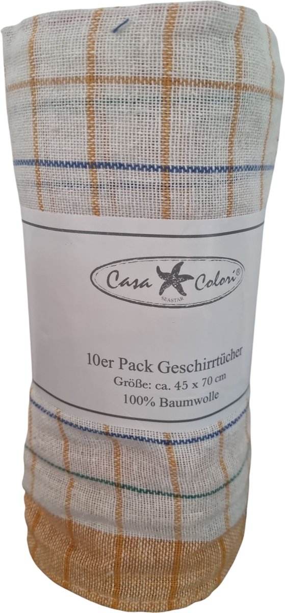 Theedoeken - keukendoek set - 45x70cm 10 stuks - geel - geblokt - wasbaar 60°