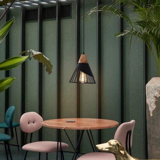 Zwarte Hanglamp Vintage Houten Lamp Industriële