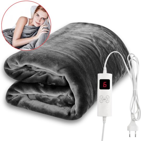 DecoSence® Elektrische Bovendeken XL- 180 x 130 cm - 2 Persoons Elektrische Dekens - Warmtedeken - Fleece Sherpa - Antraciet Grijs