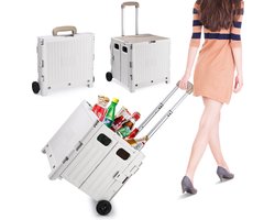 Opvouwbare Boodschappentrolley 38x34x35cm - 30 Liter - Vouwkrat - Opvouwbare Krat Op Wielen - Aluminium ABS Supermarkt, Buiten, Dagelijks Grijs