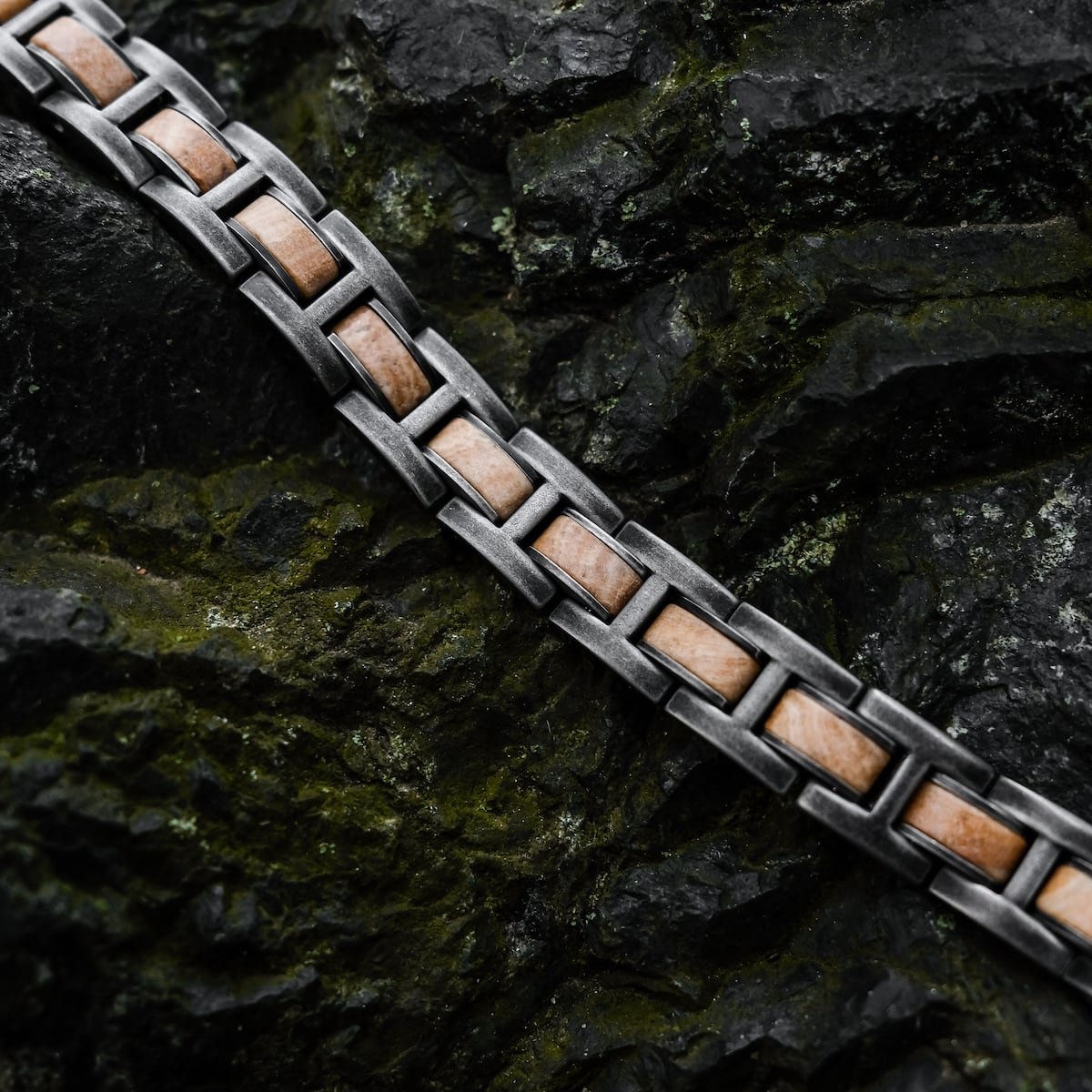Holzkern armband Forte (marmer- antiek zilver)