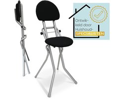ELONEO Gevoerde Vouwstoel - Antislip, Rugvriendelijke Vouwkruk Hulpmiddel, Ruimtebesparende Opvouwbare Stoel, 3 Verstelbare Hoogtes (58-65cm), 120kg Belastbaar, 45x98x47cm (Zilver)
