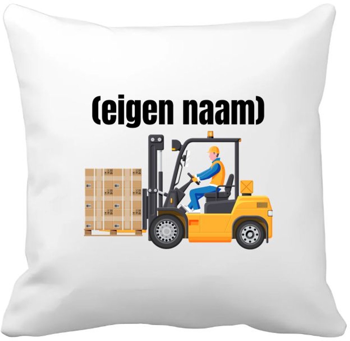 Akyol heftruck met pallet met eigen naam Kussen hoes - Heftruck - mensen die werken in de magazijn - collega's - verjaardag - afscheidscadeau - geschenk - kado - 40 bij 40 cm Multicolor