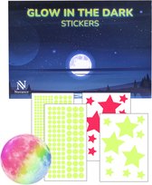 Nuvance - Glow in the Dark Etoiles et Lune - 444 pièces - Stickers muraux Chambre et Chambre d'Enfant - Autocollants - Ciel Etoilé - Multicolore