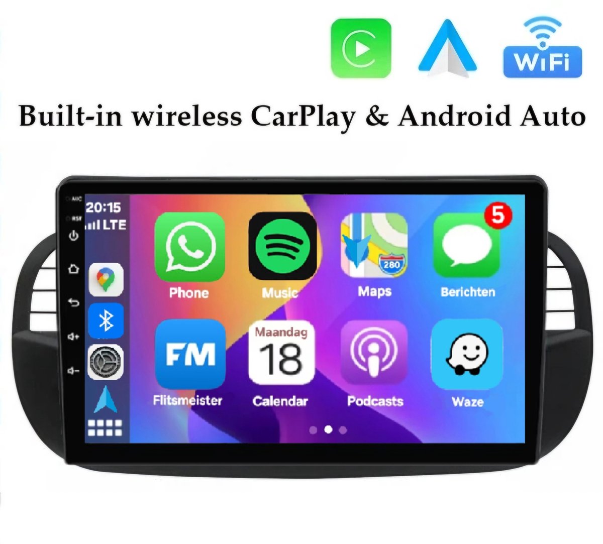Autoradio 1/32GB met Carplay en Android auto | Geschikt voor Fiat 500 2007-2015 Zwart | Radio scherm met Navigatie | 2007 2008 2009 2010 2011 2012 2013 2014 2015