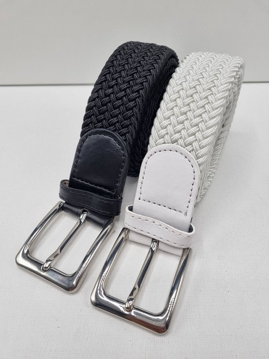 2 pack deal - Elastische riem - gevlochten broekriem - dames en heren riemen - kleur 1 Zwart 2 Wit 105 cm
