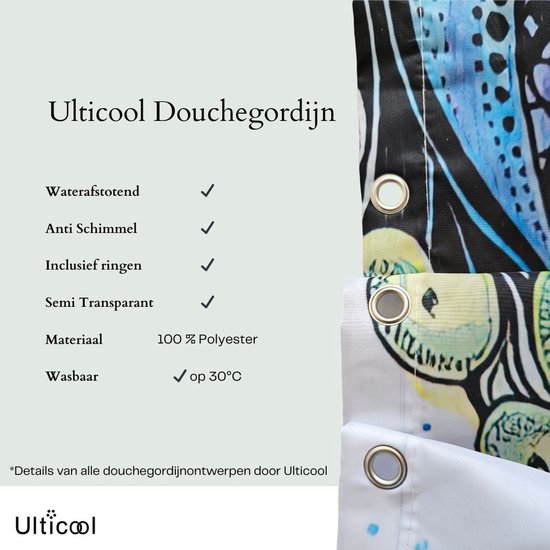 Rideau de douche Ulticool - Rainbow Glitter - 120 x 200 cm - avec 8 anneaux