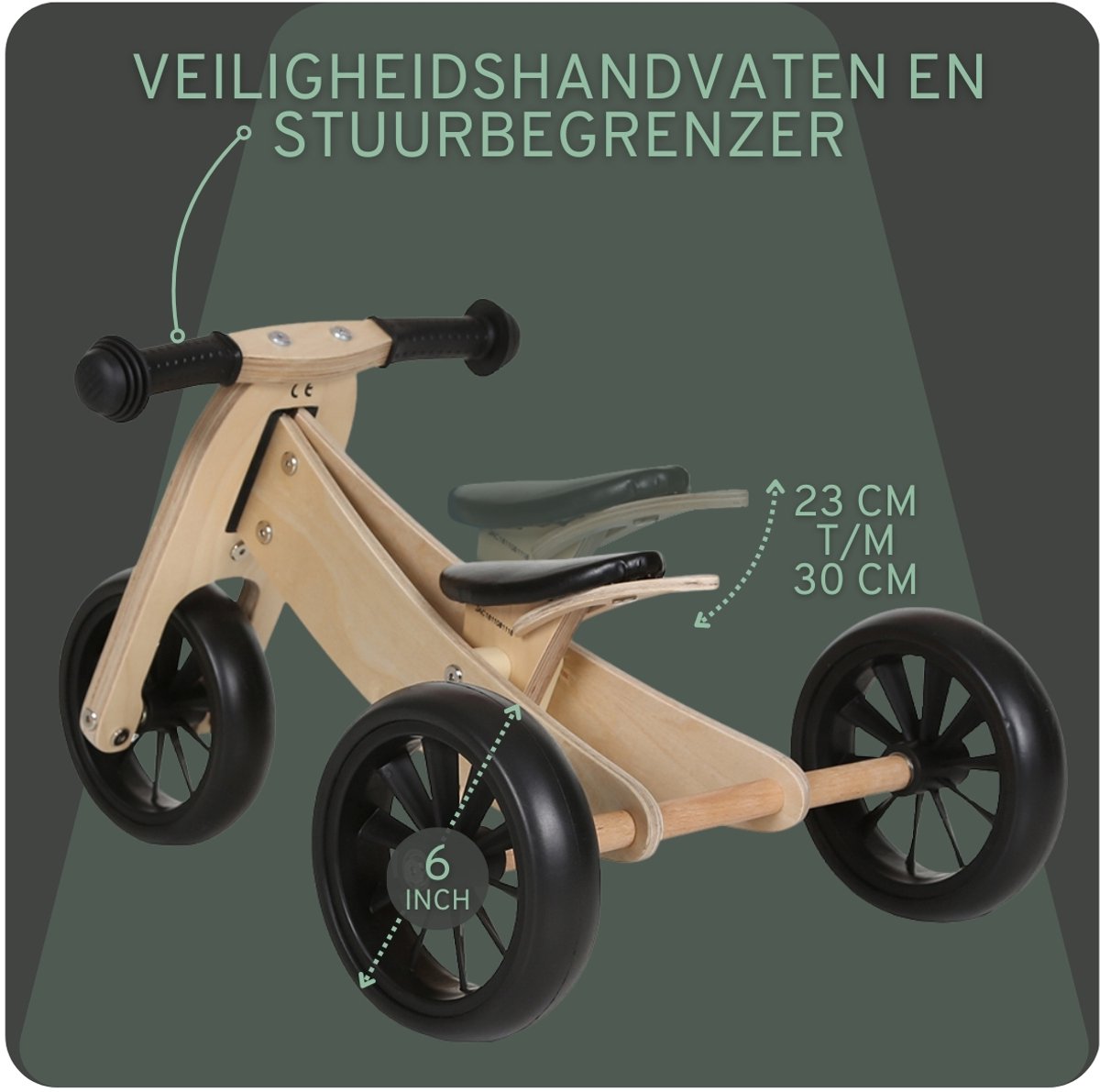 Bandits & Angels Smart Bike Loopfiets Hout 4-in-1 vanaf 1 jaar - Voor Jongens en Meisjes - Houten Loop Fiets - Omkeerbaar in Driewieler en Tweewieler - Verstelbaar Zadel — afbeelding 3