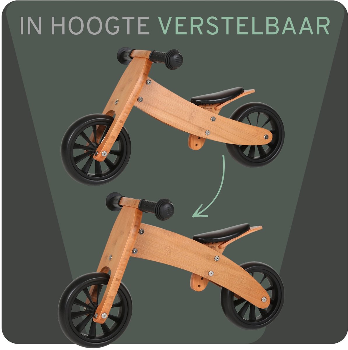 Bandits & Angels Smart Bike Loopfiets Hout 4-in-1 Bamboe vanaf 1 jaar - Voor Jongens en Meisjes - Houten Loop Fiets - Omkeerbaar in Driewieler en Tweewieler - Verstelbaar Zadel — afbeelding 8